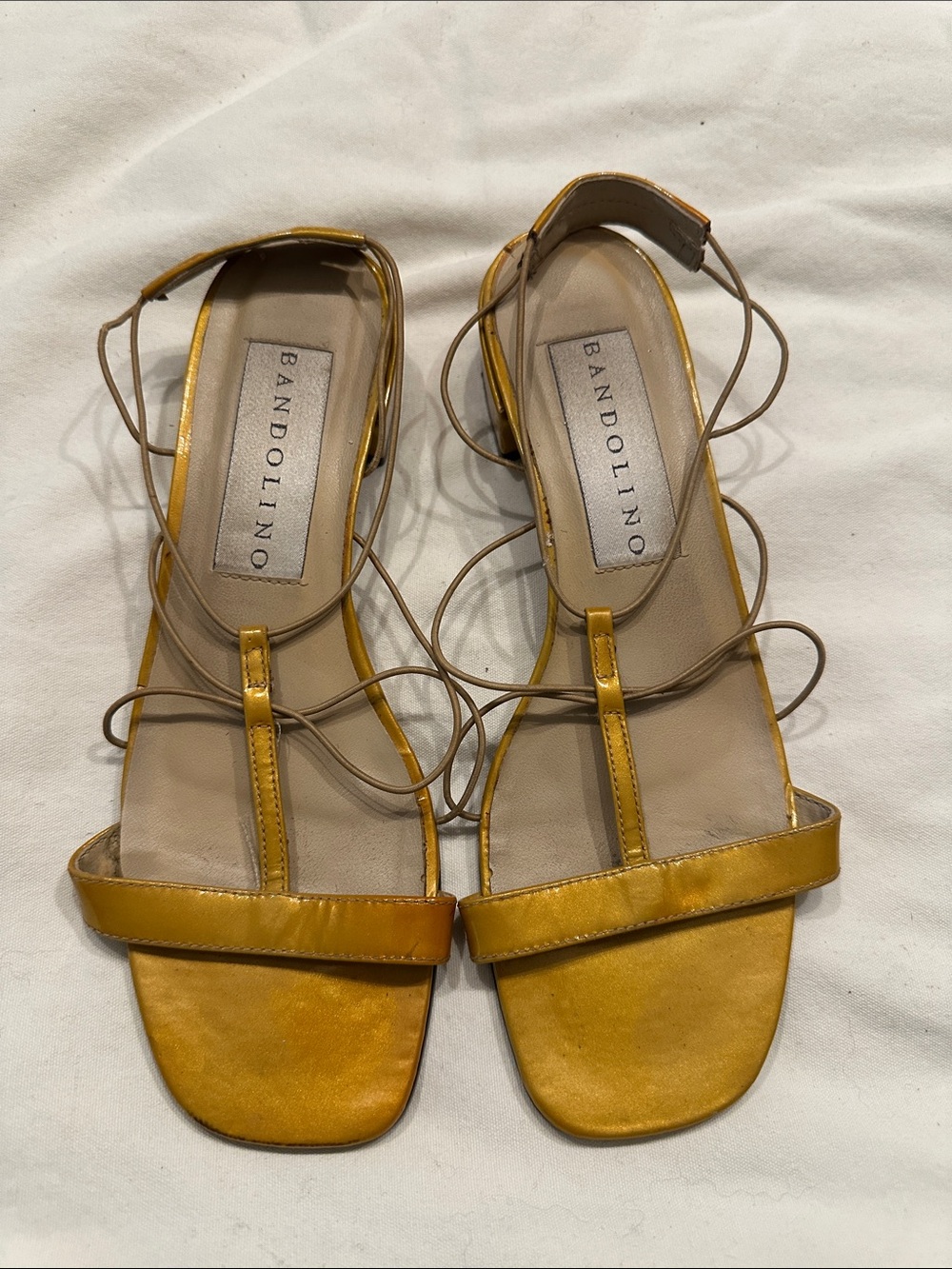 Bandolino Yellow T-Strap Lace-Up Sandals